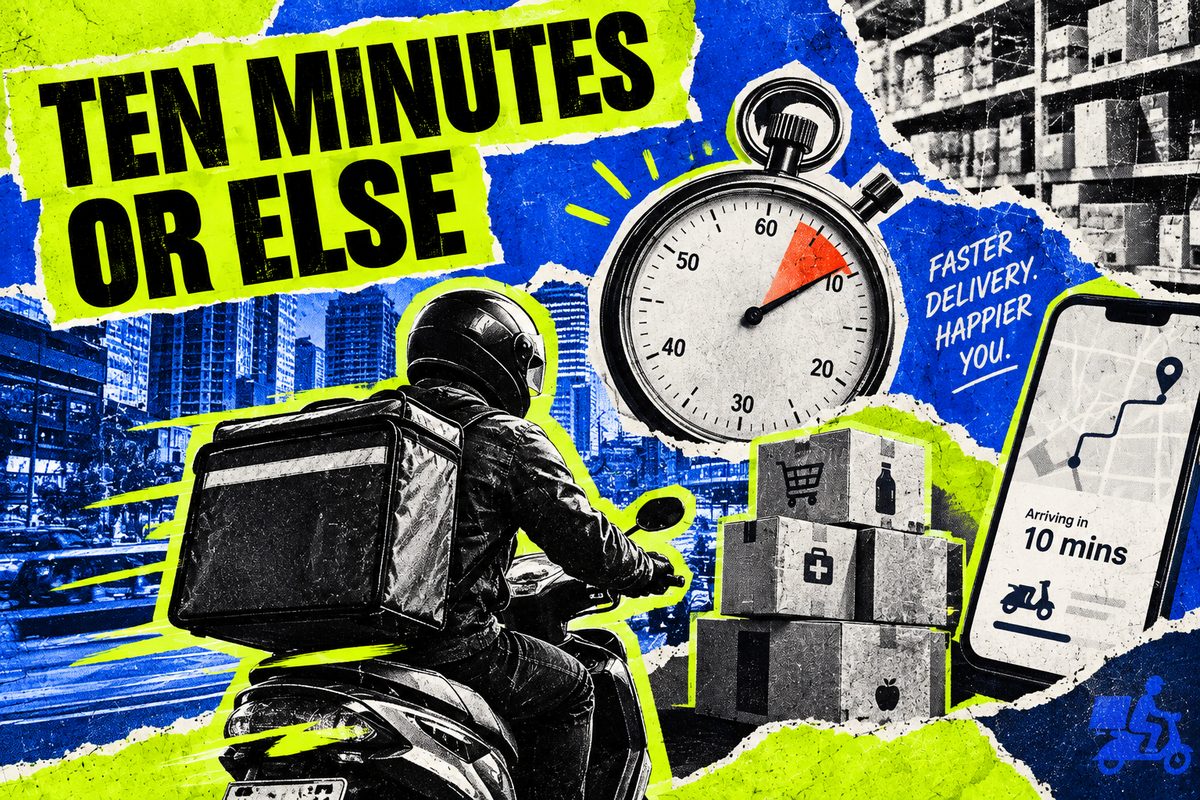 A delivery box and a clock, illustrating ten-minute delivery